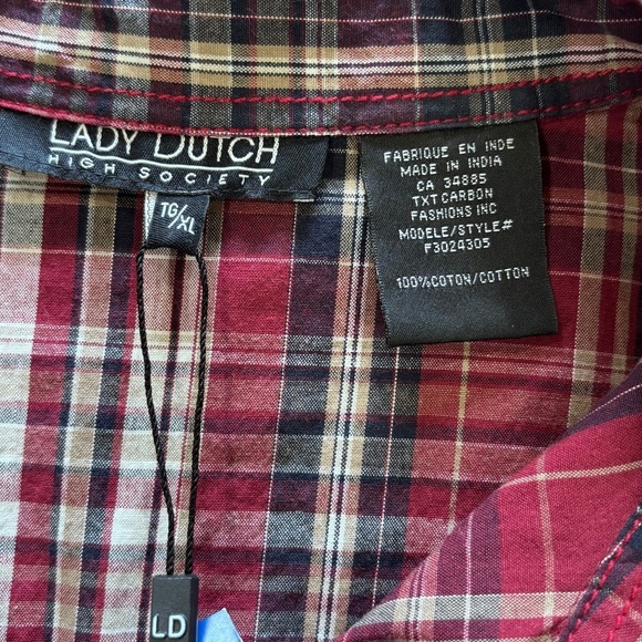 Lady Dutch NWT snap closure plaid fitted shirt with pocket embellishments sz XL - Picture 11 of 16
